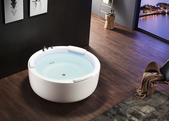 D1600mm baignoire de massage ronde avec 2 bandes LED intérieures Bain à bulles caché - Adapté à 3 personnes Pour les petits espaces